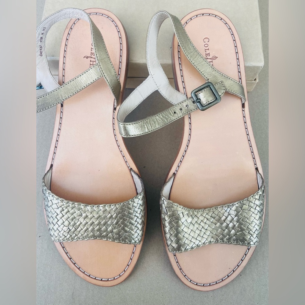 Cole Haan Metallic Pale Gold Woven Leather Sandals